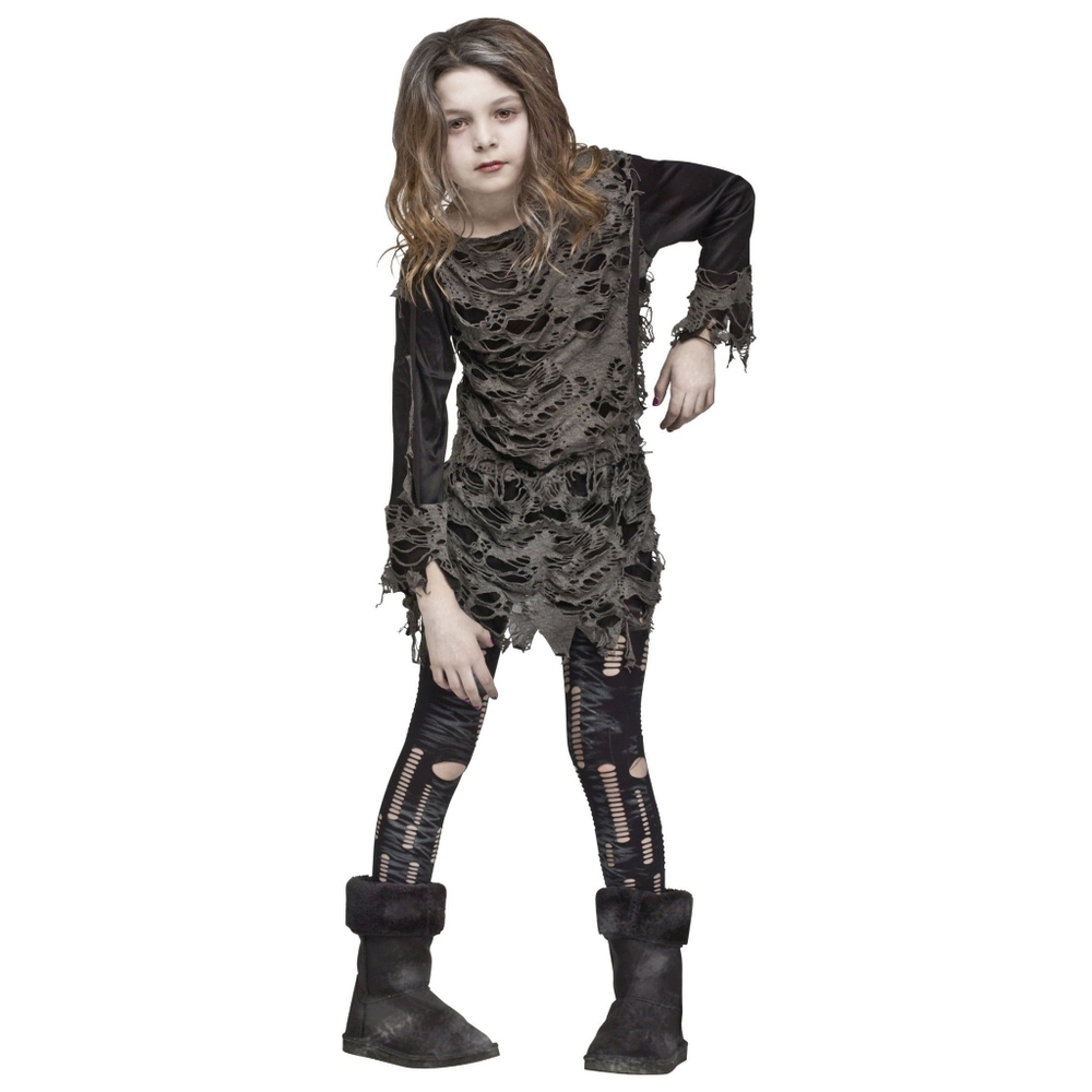 NWOT Fun World Distressed Black and Gray Teen Zombie Costume Dress with Leggings